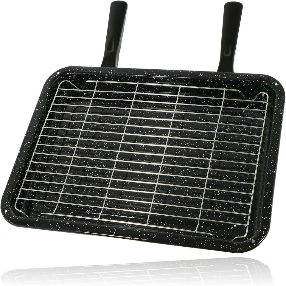 image 1 of SPARES2GO Large Vitreous Enamel Grill Pan for Bosch Oven/Cooker (420mm x 300mm)