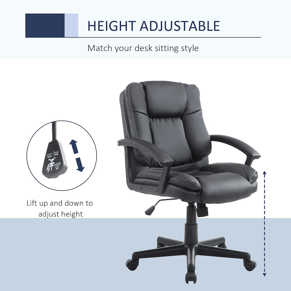 image 1 of HOMCOM Swivel Executive Office Chair Mid Back PU Leather Chair w/ Arm, Black