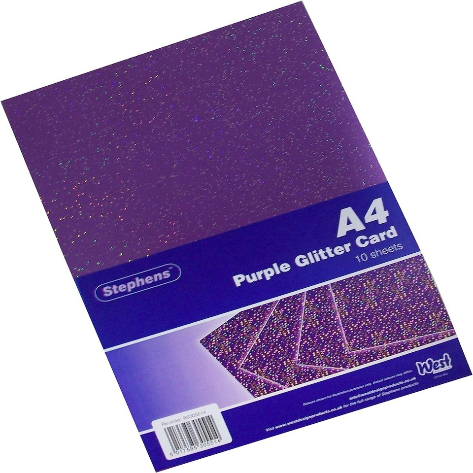 Stephens Board Glitter Purple 220gsm, 10 Sheets, Purple, A4