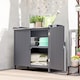 image 2 of Outsunny Wood Garden Storage Cabinet, Outdoor Tool Shed with Galvanised Top and Two Shelves, Potting Bench Table for Garden Tools or Pool Accessories, Grey