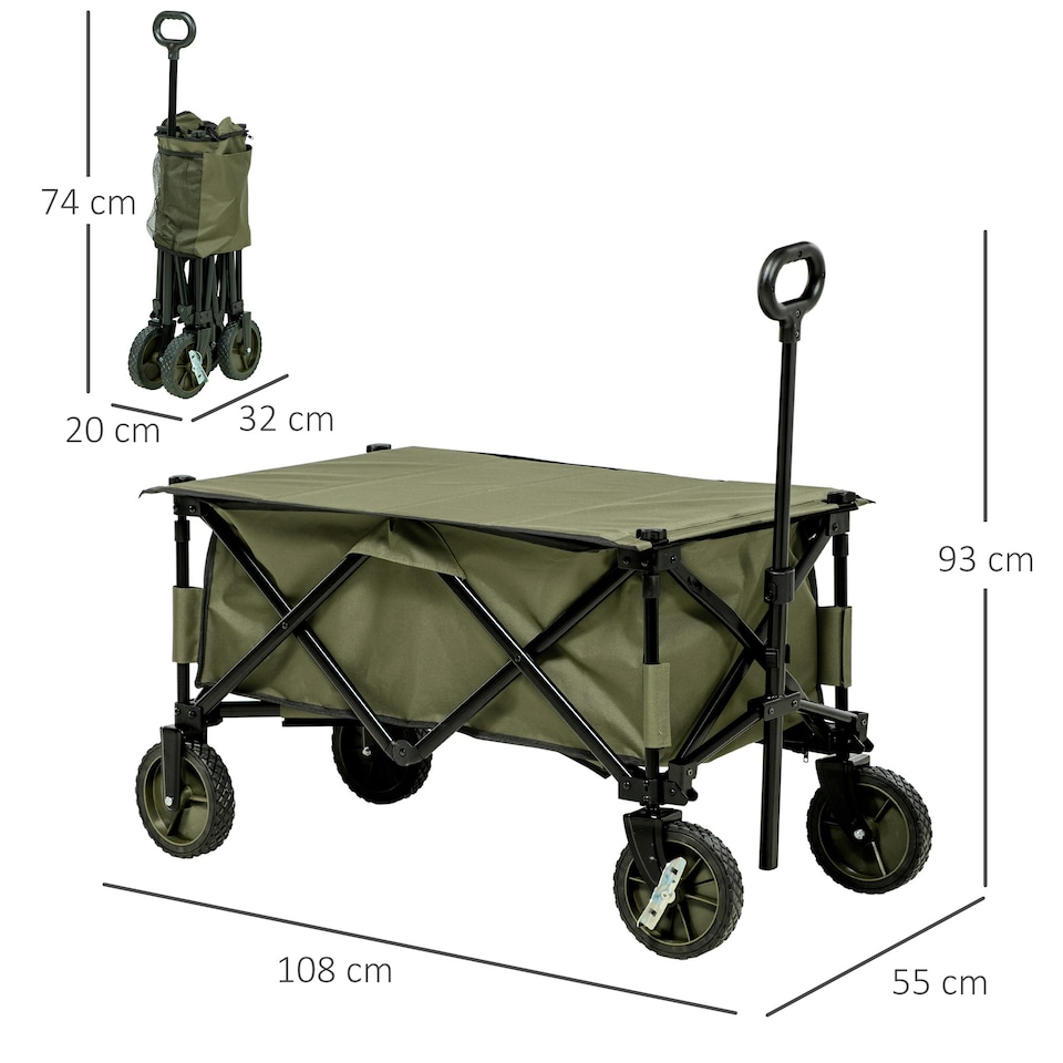 image 1 of Outsunny Folding Wagon Garden Cart Collapsible Camping Trolley for Outdoor