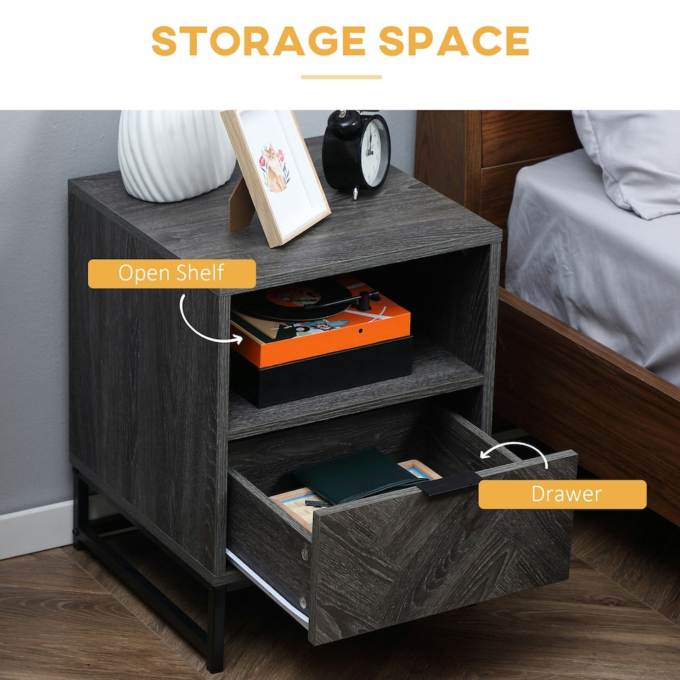 image 1 of HOMCOM Bedside Table, Sofa Side Table W/ Drawer and Shelf Living Room, Bedroom