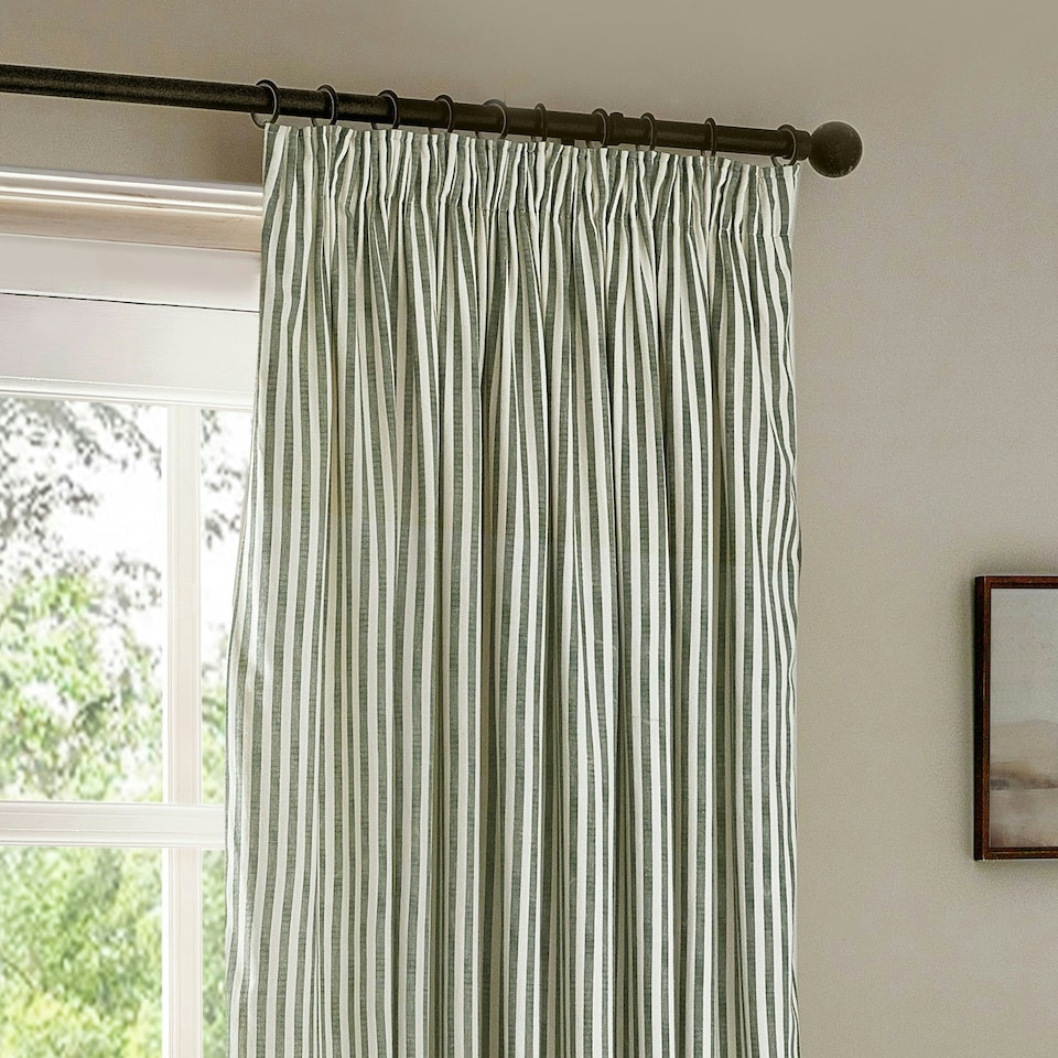 image 1 of Yard Hebden Striped Cotton Forest Pencil Pleat Curtains 117 x 183cm