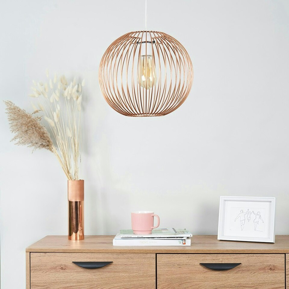 image 1 of ValueLights Faraday Copper Ceiling Pendant Shade and B22 GLS LED 6W Warm White 3000K Bulb