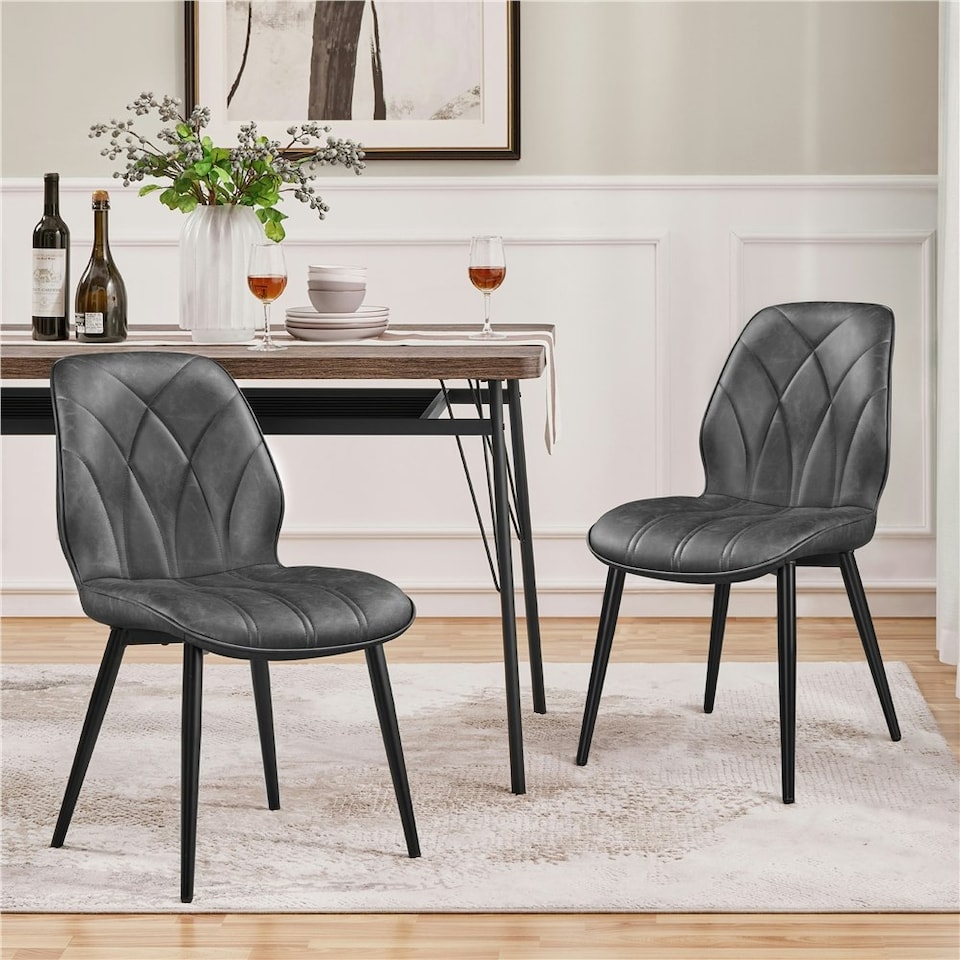 image 1 of Yaheetech Set of 2 Faux Leather Dining Kitchen Chairs with Petal Accented Backrest
