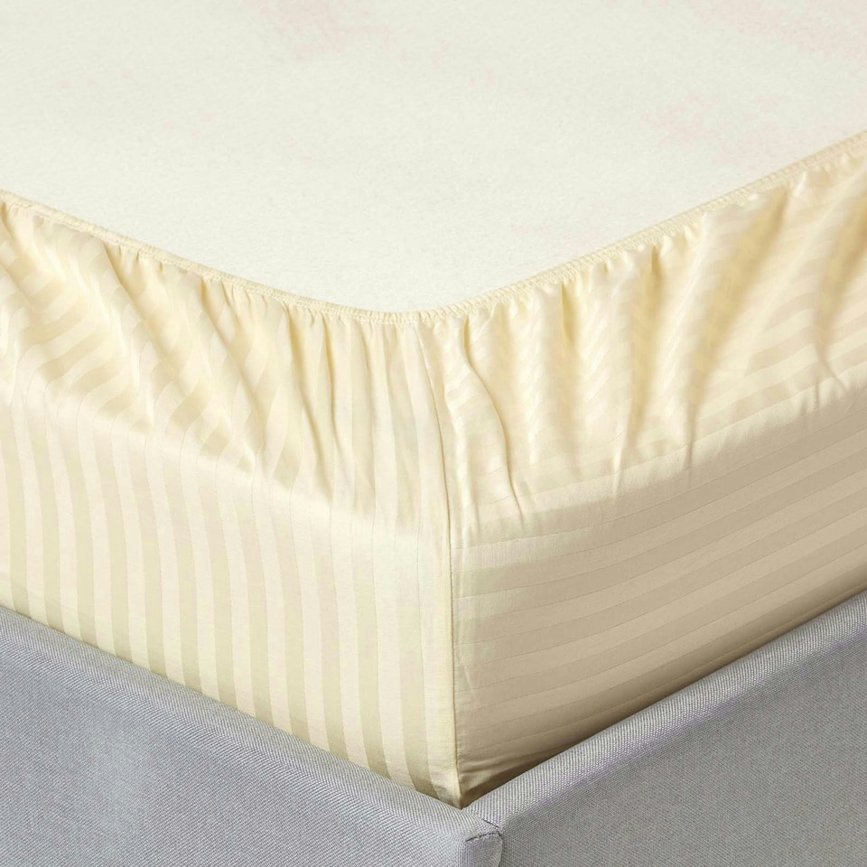 image 1 of Homescapes Yellow Cotton Stripe Fitted Cot Sheets 330 Thread Count, 2 Pack Yellow | One Size