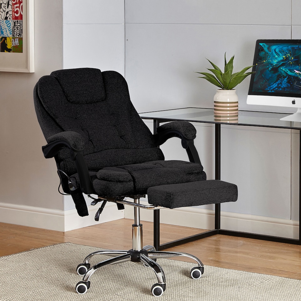 image 1 of Neo Office Chair Brown Faux Leather with Massage Function & Footrest | Black