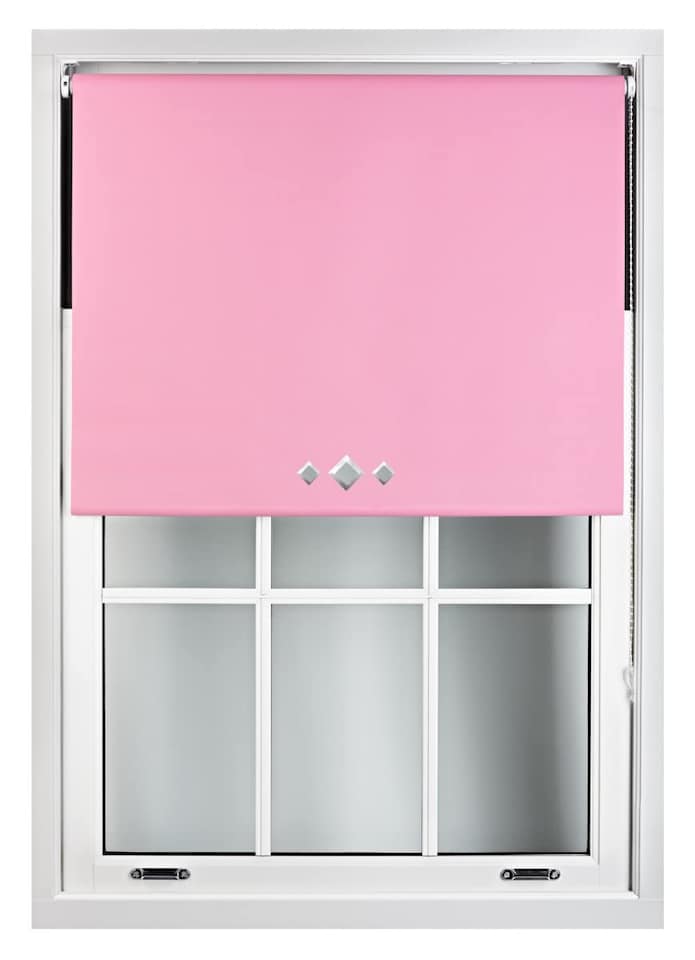 image 1 of FURNISHED Blackout Roller Blinds with Triple Diamond Eyelets Cut to Size Easy Fit Window Shade - (W)150cm x (L)165cm | Pink | Pink | (W) 150cm x (L) 165cm