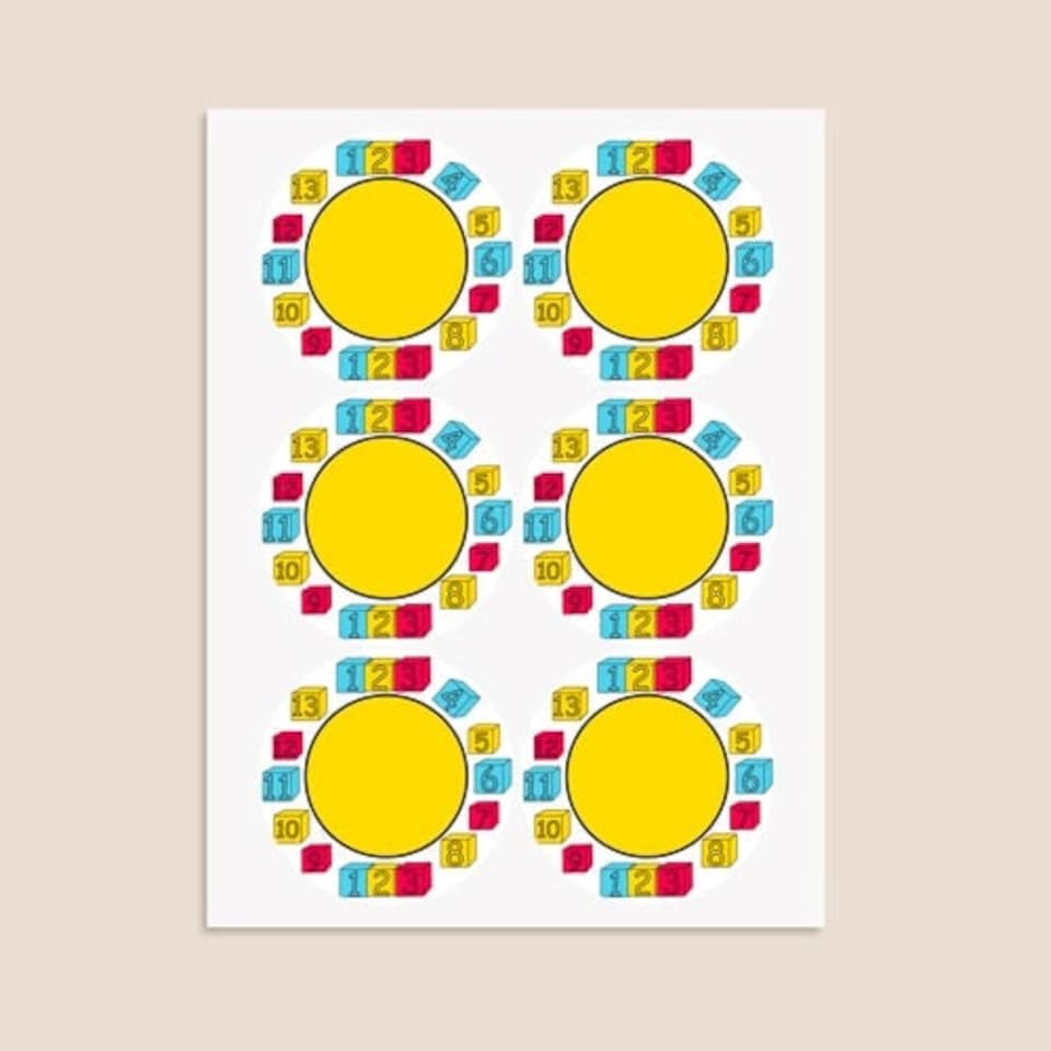 image 1 of Numbers Design Round Stickers 88mm - Sheet of 6