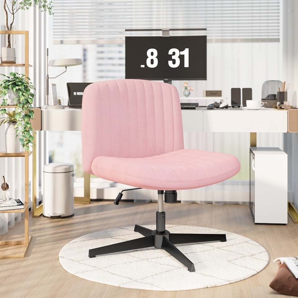 image 1 of Rattantree Ergonomic Cross Legged Office Chair Armless Velvet Desk Chair
