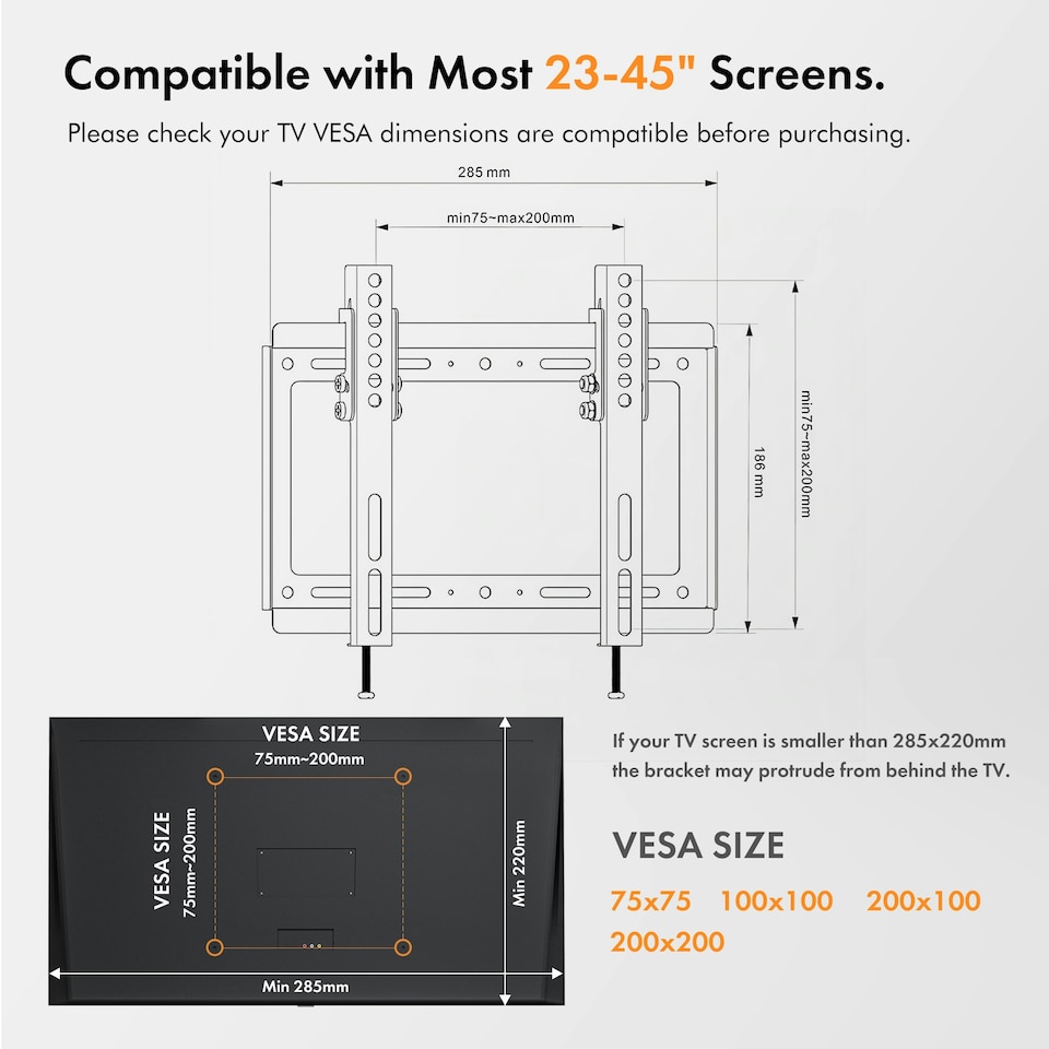 image 1 of VonHaus Tilting TV Wall Bracket for 23-45" Screens, 35kg Capacity