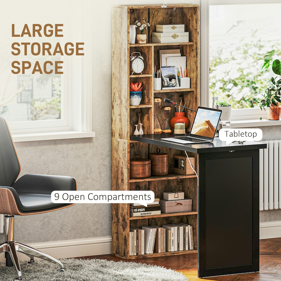 image 1 of HOMCOM Convertible Desk with Blackboard, Multi-function, Rustic Brown