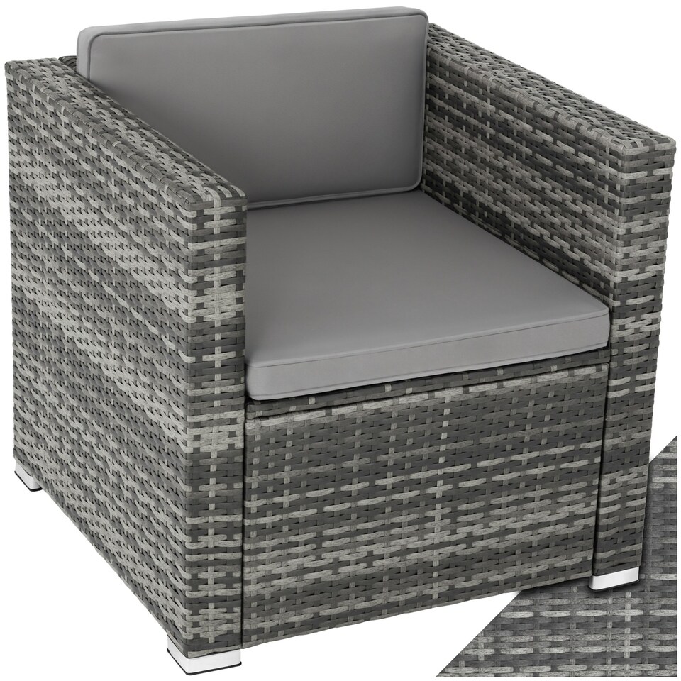 image 1 of Rattan Garden Armchair Lignano - UV-resistant, with seat and back cushions Grey
