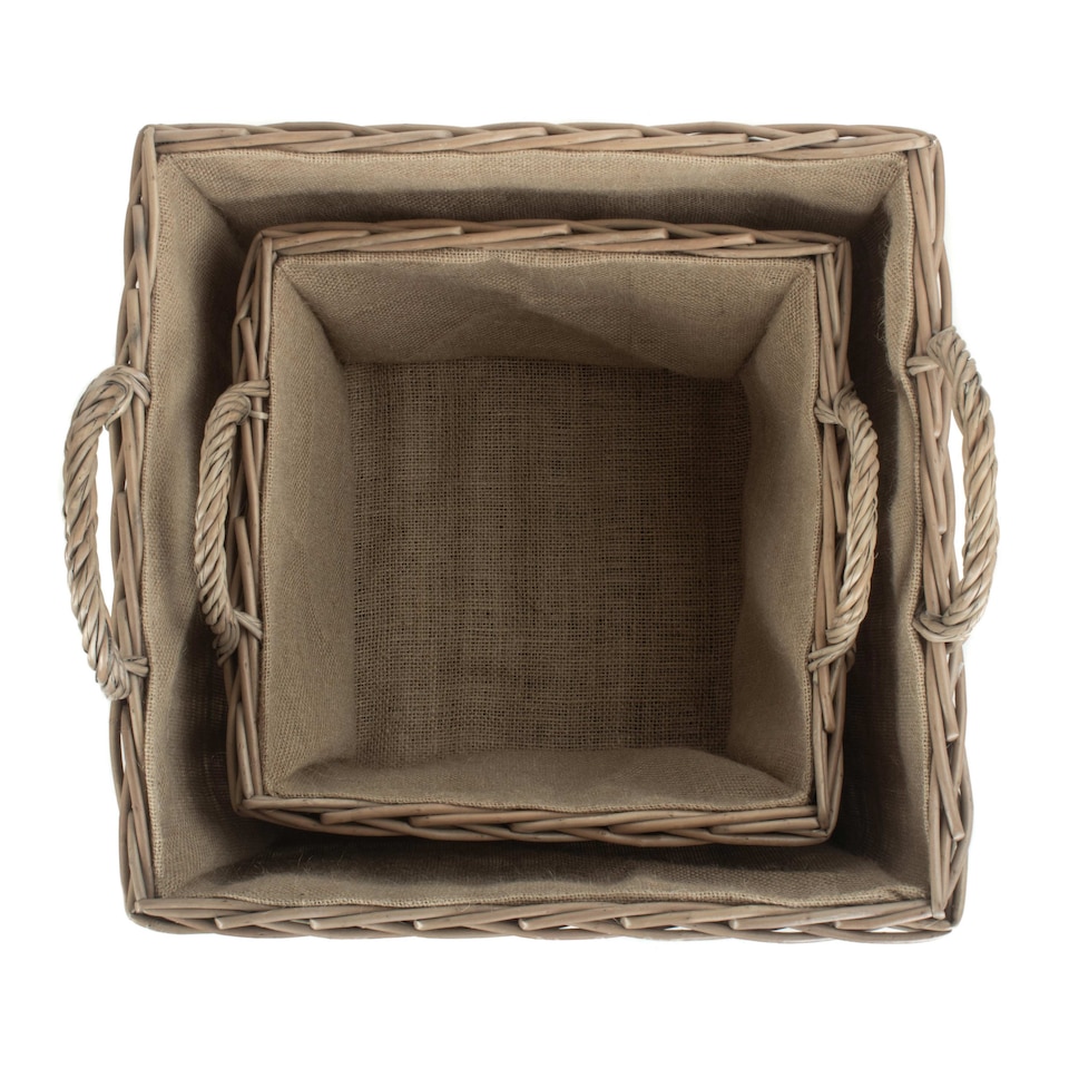 image 1 of Set of 2 Antique Wash Square Hessian Lined Log Basket | Brown | Brown | Not provided