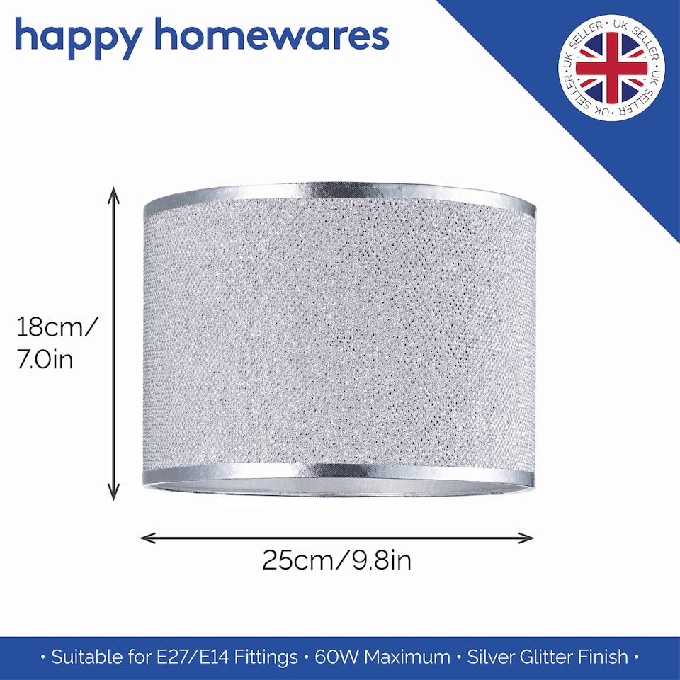 image 1 of Modern and Designer Mini Diamond Silver Glitter Fabric Lamp Shade 25cm Wide | Silver