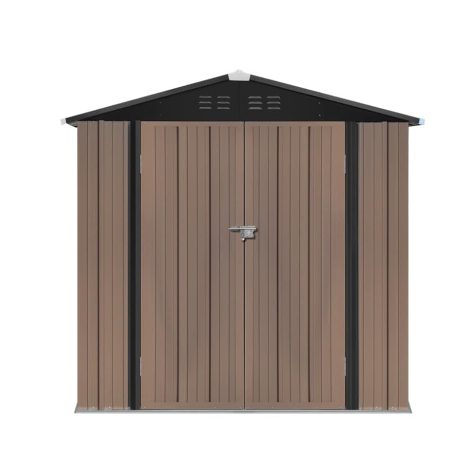 image 1 of Living and Home Galvanized Steel Lockable Apex Shed - Brown 186 x 130 x 189cm Brown | Black