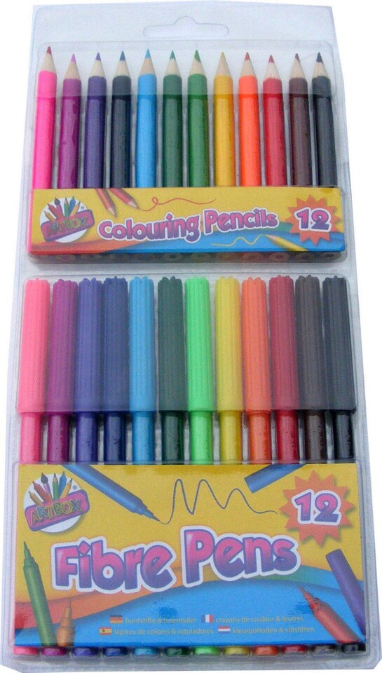 image 1 of Artbox 12 Fibre Pens & 12 Half Size Colouring Pencils Art Set Pack of 12 1098