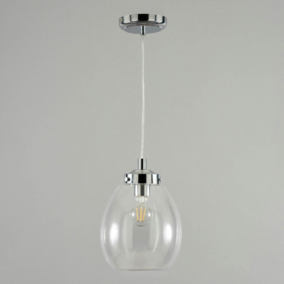 image 1 of BHS Zeta Clear Glass Bathroom Ceiling Pendant, Chrome | Silver | Chrome | 1