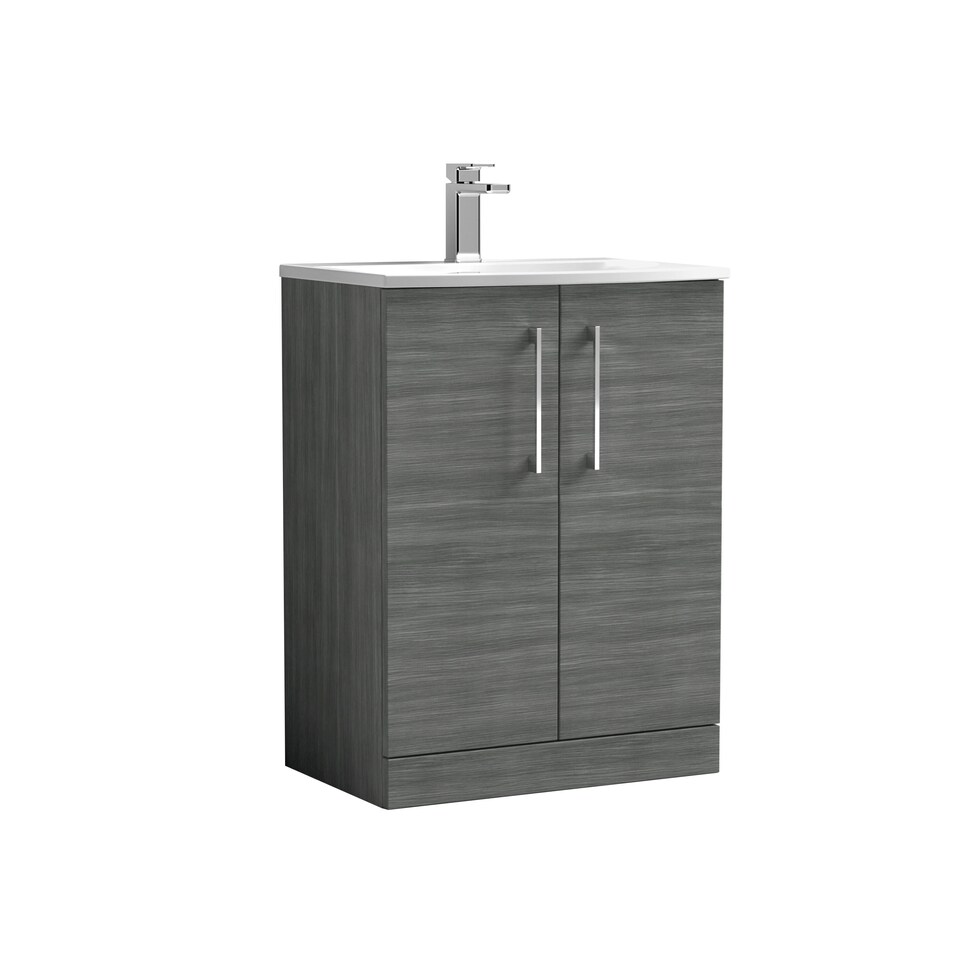 image 1 of Balterley Modern Bathroom 2 Soft Close Door Floor Standing Vanity & Basin | Grey | Anthracite Woodgrain | 830 x 610 x 440mm