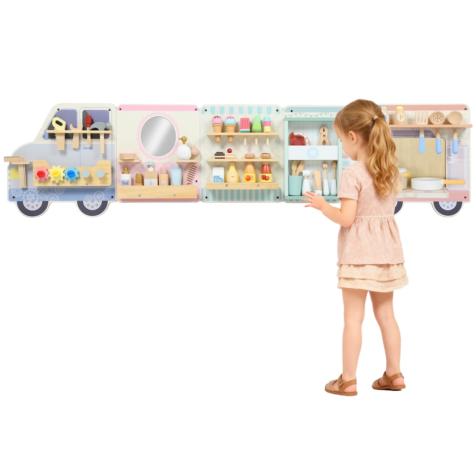 image 1 of AIYAPLAY Wooden Truck Busy Board, Activity Wall Panels for Kids, 5 in 1 Sensory Wall Toys, Early Educational Learning Toys for Daycare, Playroom, Home, for Toddlers, Boys and Girls 3 Years+