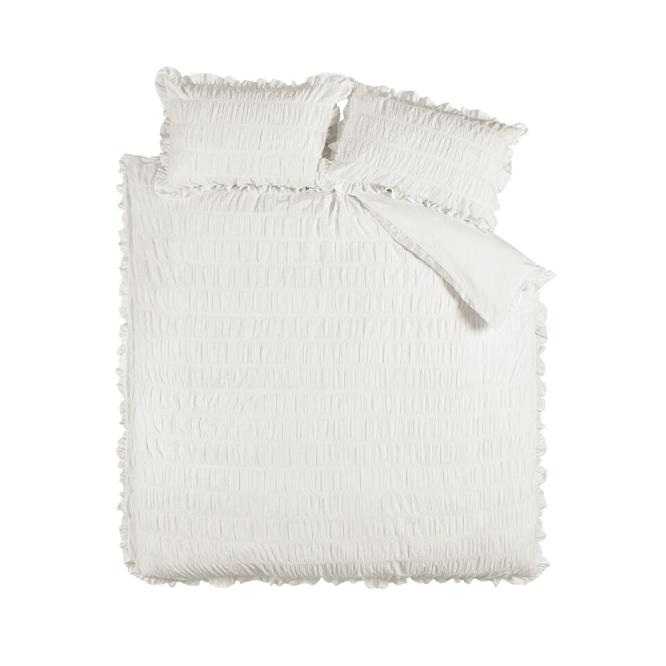 image 1 of Seersucker Frill Duvet Cover Set | White