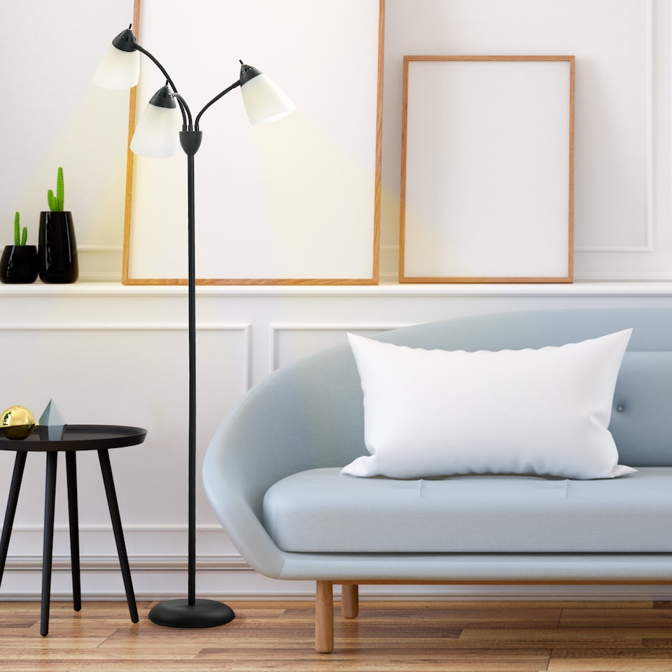 image 1 of HOMCOM Arc Tree Floor Lamp with 3 Adjustable Rotating Lights, Industrial Standing Lamp with Steel Frame for Bedroom Living Room, 155cm, Black