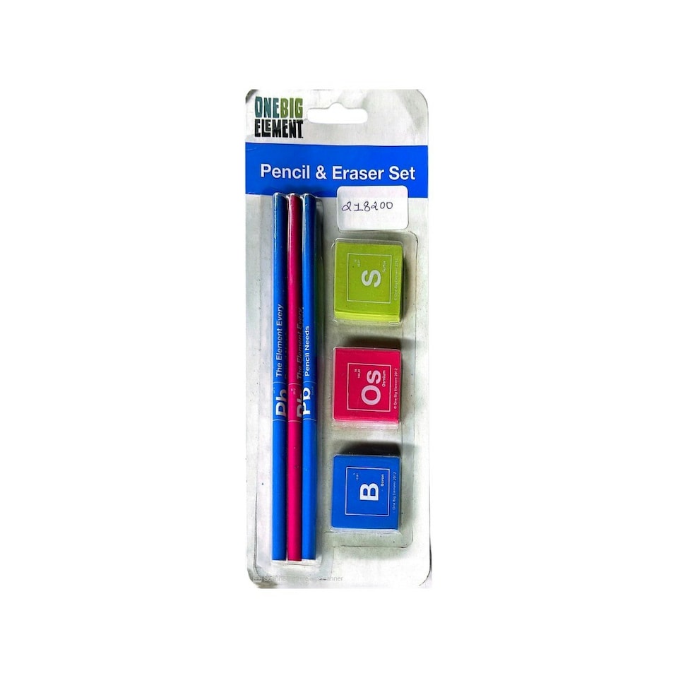 Onebig Element Pencil & Eraser Set - Blue/Pink/Green - One Size