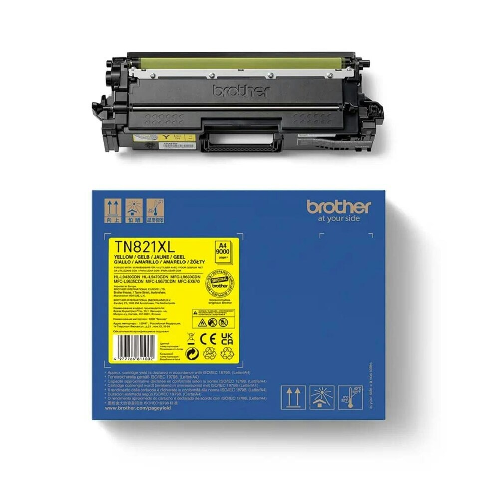 image 1 of BROTHER TN821XLY High Yield | Yellow | Toner Cartridge | Up to 9,000 Pages | Genuine Supplies