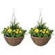 image 1 of Outsunny Pack of 2 FauPlant Artificial Lisianthus Flowers Hanging Planter with Basket for Indoor Decoration, Yellow