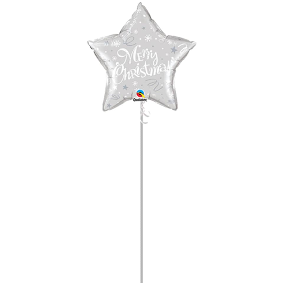image 1 of Merry Christmas! Festive Silver Helium Foil Shaped Balloon - Inflated Balloon in a Box