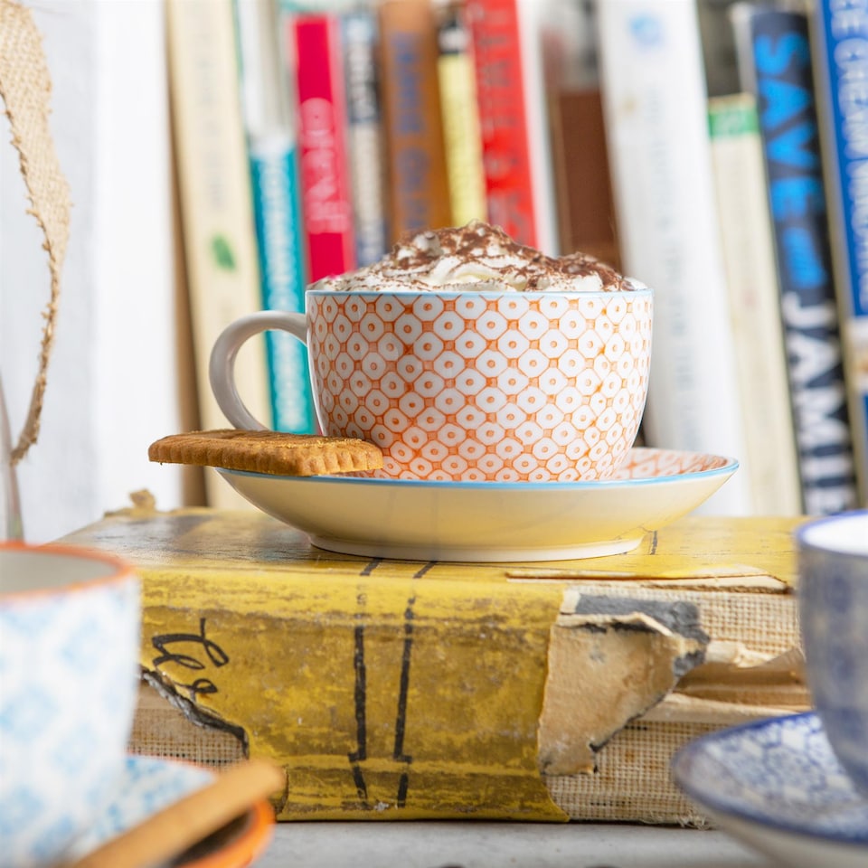 image 1 of Nicola Spring 15 Piece Hand-Printed Tea Set - Orange