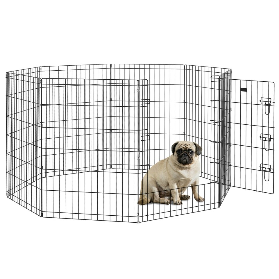 image 1 of PawHut 8-Panel DIY Dog Pen with Door for Indoor/Outdoor Use, 91cm High