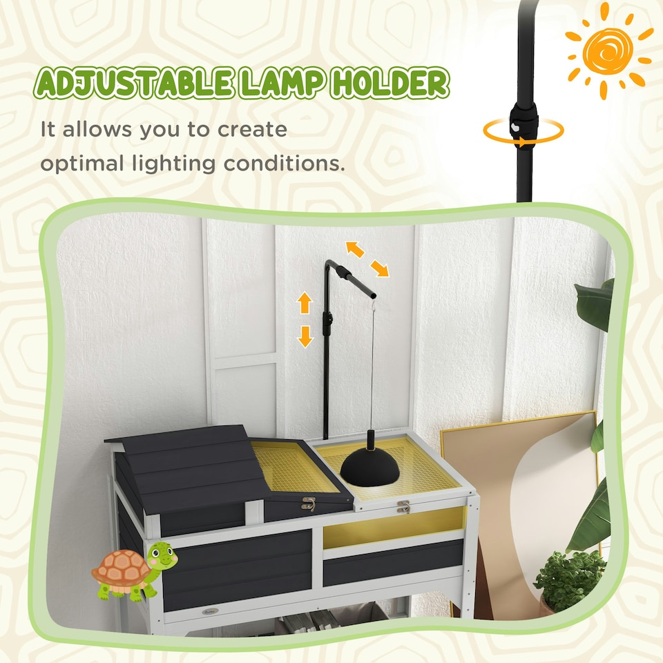 image 1 of PawHut Tortoise House w/ Adjustable Lamp Holder, Openable Lid, Storage Shelf