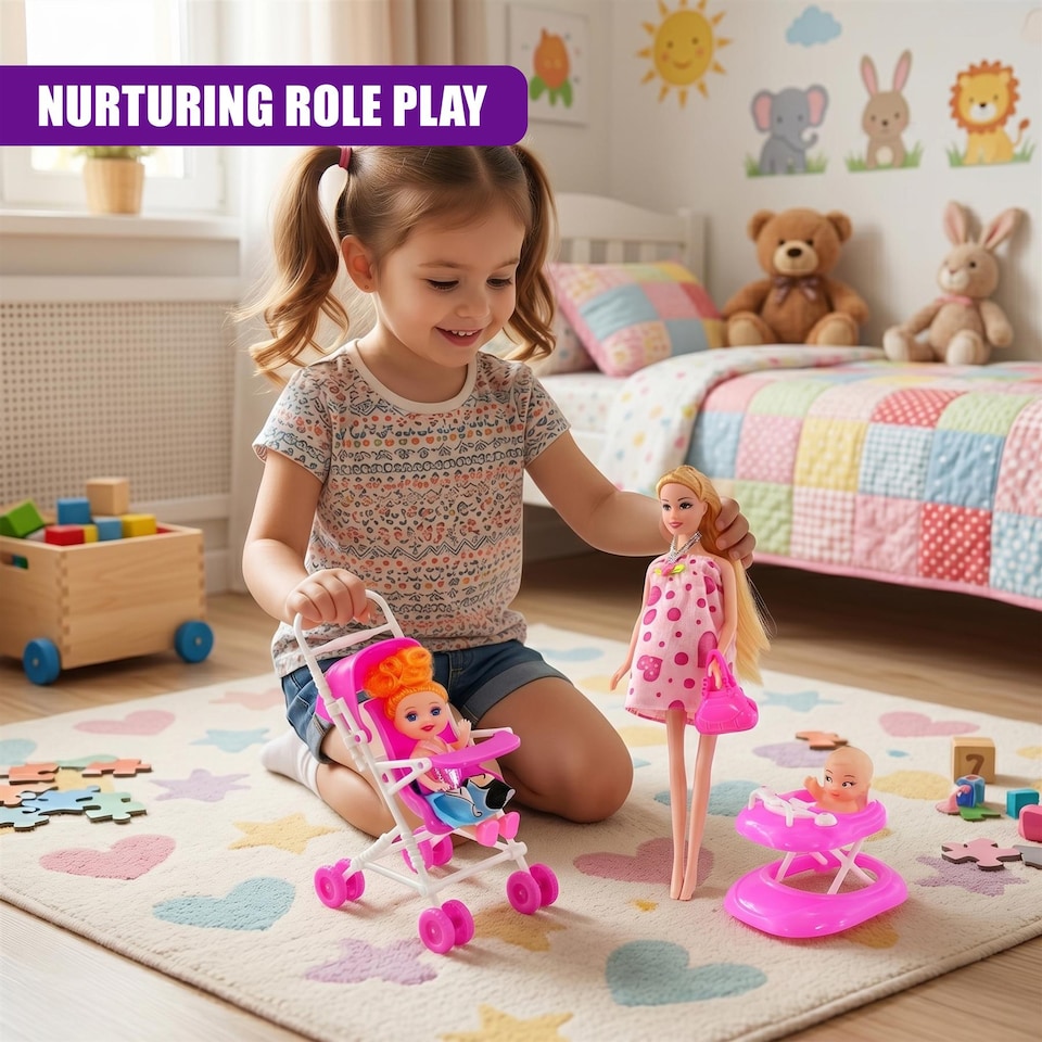 image 1 of BiBi Doll 11" Pregnant Doll with Baby in Tummy, Push Chair & Accessories