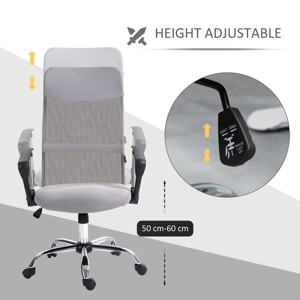 image 1 of HOMCOM Mesh Office Chair, High Back Computer Desk Chair, Swivel Chair with Height Adjustable, for Home, Light Grey