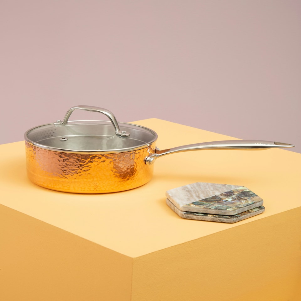 image 1 of Minerva Small Hammered Saucepan Gold