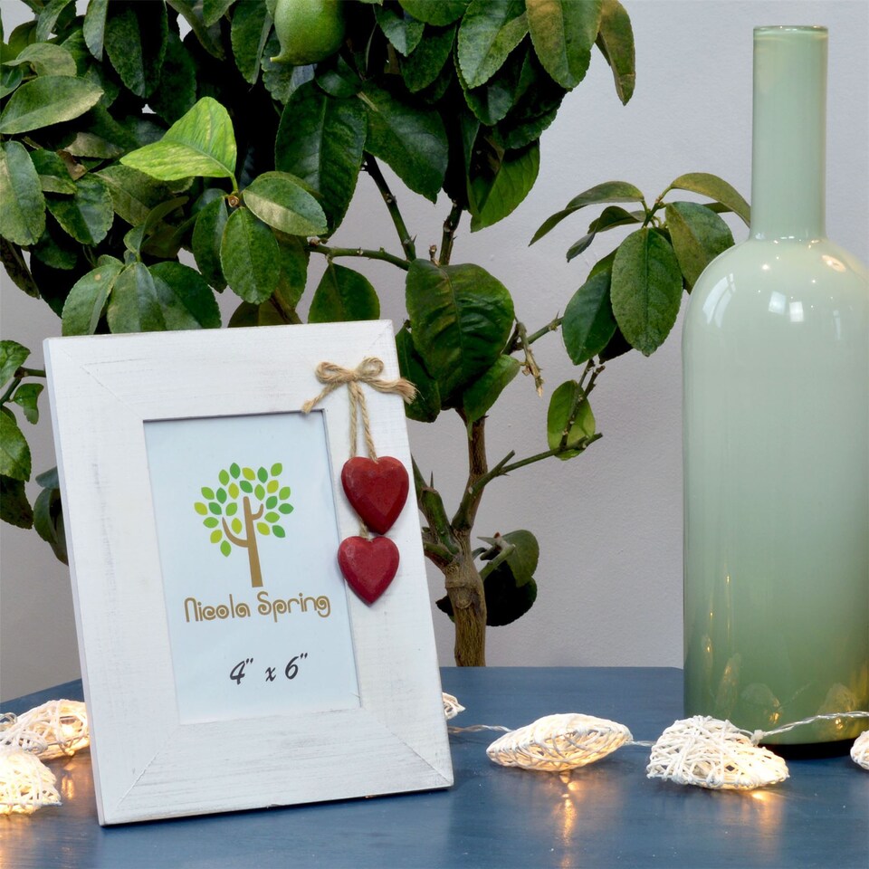 image 1 of Nicola Spring Rustic Red Hearts Photo Frame - 4 x 6" - White