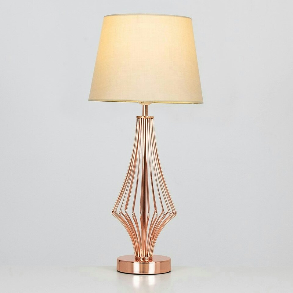 image 1 of ValueLights Jaspa Copper Table Lamp Cream Shade