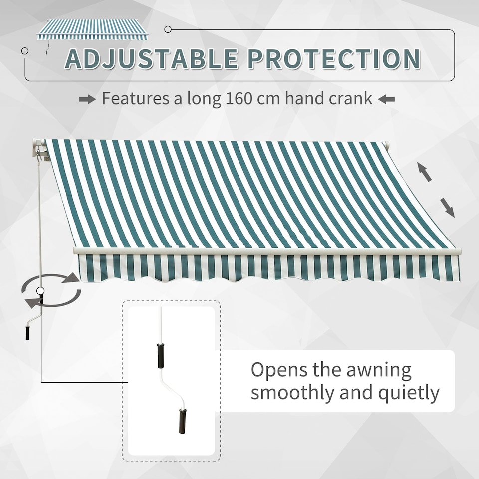 image 1 of Outsunny Garden Sun Shade Canopy Retractable Awning, 4 x 3(m) Green and White