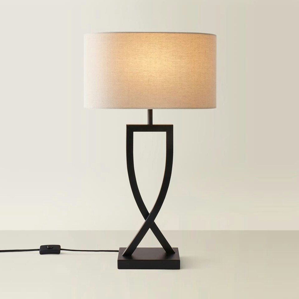 image 1 of ValueLights Katniss Matte Black Metal Table Lamp with Oval Shade & Bulb Black | Cream