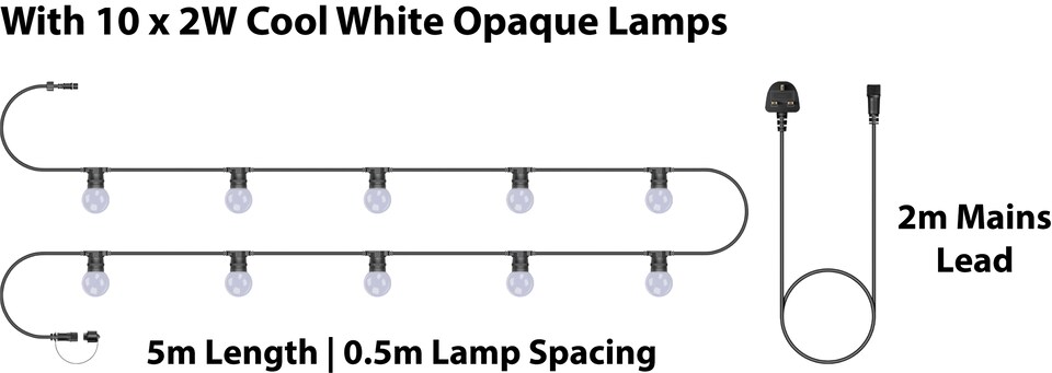 image 1 of Festoon Black Rubber IP65 5m/10x2w Cool White Opaque lamps
