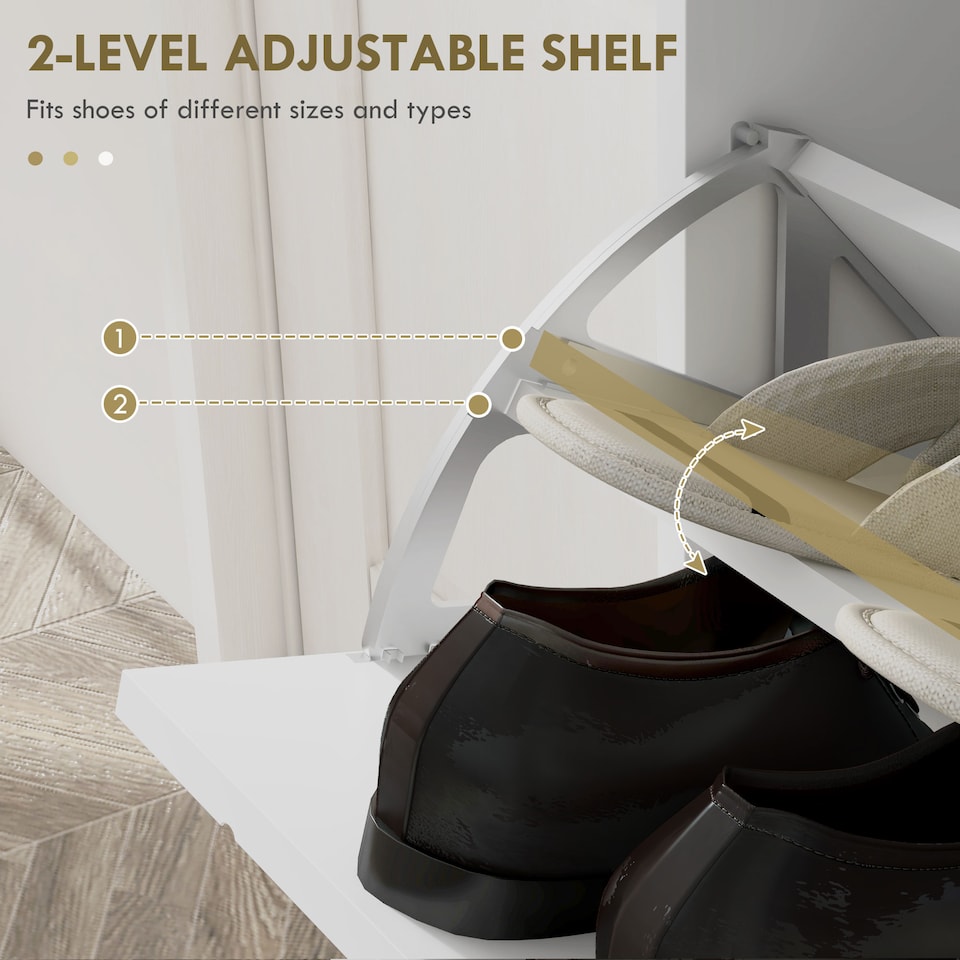 image 1 of HOMCOM Narrow Shoe Cabinet with 4 Flip Drawers, Slim Shoe Storage Cabinet with Adjustable Shelves, Hairpin Legs and 4 Vents for 16 Pairs of Shoes for Entryway, White