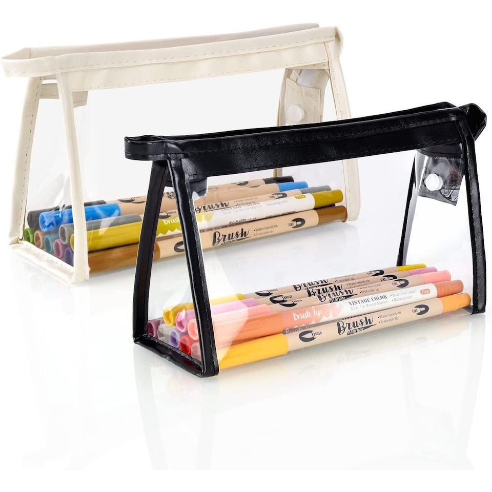 image 1 of Pack of 2 Clear Pencil Cases | Transparent PVC Exam Pencil Pouches with Zip | Large Capacity Stationery Organisers for School, College & Office | Waterproof Storage Bags for Pens, Cosmetics & Travel Accessories