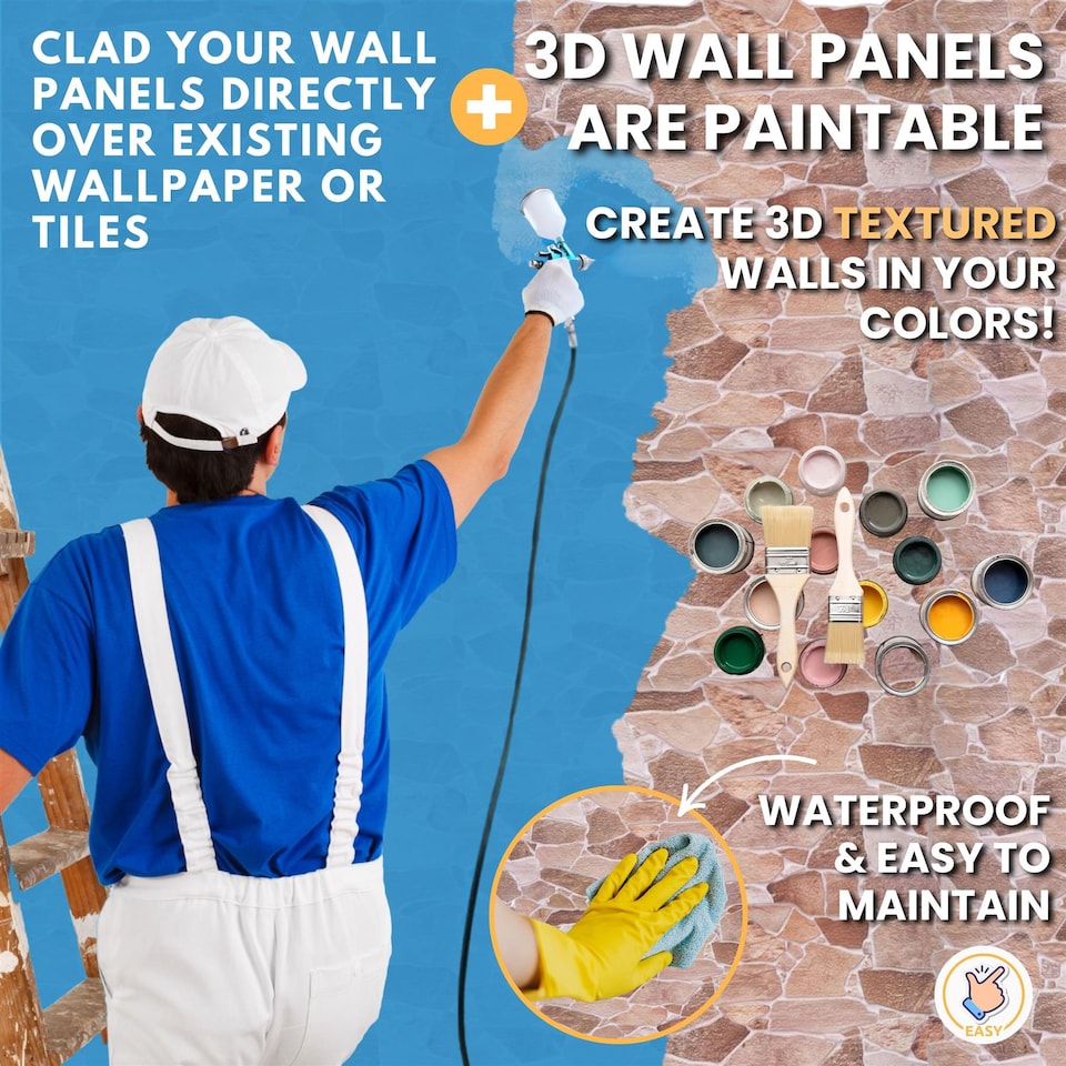 image 1 of NOVECRAFTO Brick & Stone Effect 3D Wall Panels (96cm x 48cm) DIY PVC Plastic Cladding Panels