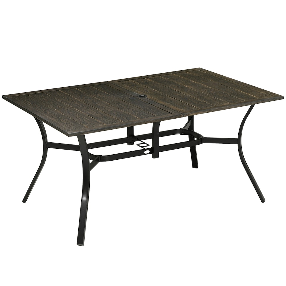 image 1 of Outsunny Garden Table with Parasol Hole for Patio, Deck, Brown