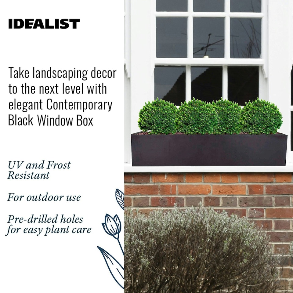 image 1 of Window Box Light Concrete Black Garden Planter L80 W17 H17.5 cm, 24 ltrs Cap.