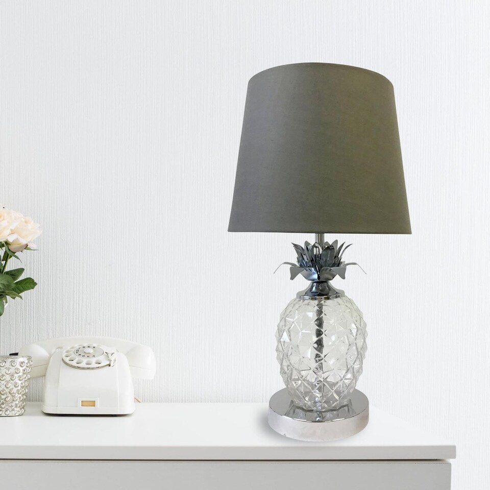 image 1 of Pair of Chrome Pineapple Touch Lamps with Grey Shades | Chrome | Grey | Large | 2
