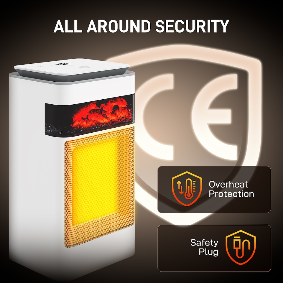 image 1 of HOMCOM Ceramic Electric Heater, 1500W Fan Space Heater with 3 Modes, 24H Timer, Adjustable Thermostat, Flame Effect, 50° Oscillation, Overheat Protection for Bedroom, Home Office, White