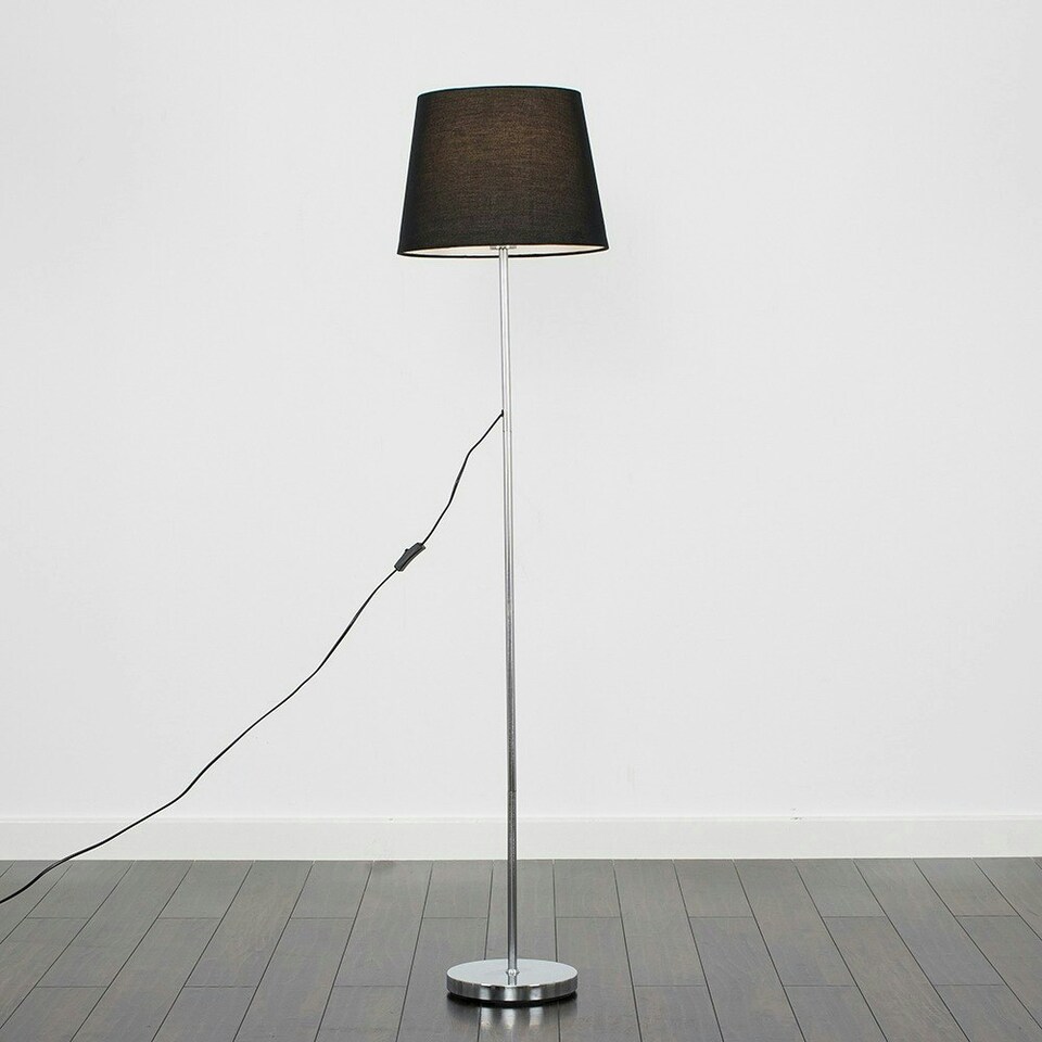 image 1 of ValueLights Charlie Chrome Floor Lamp Black Taper Shade & Bulb