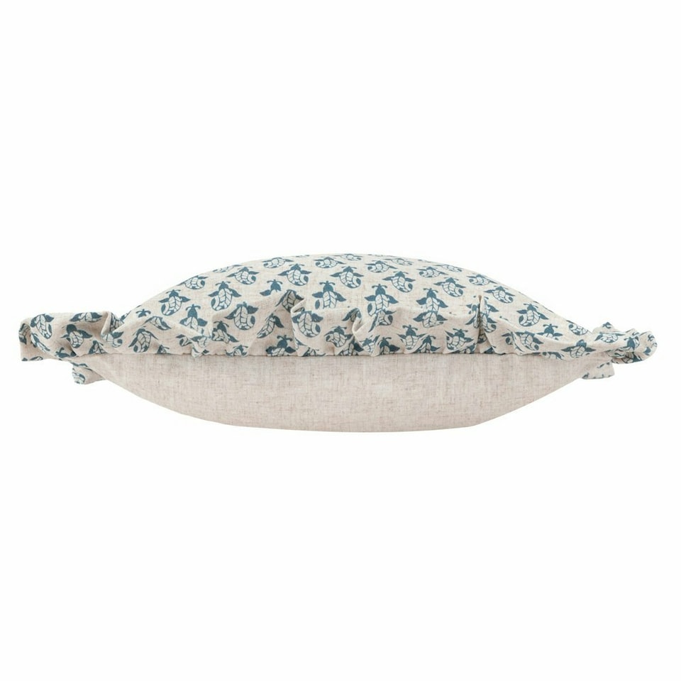 image 1 of furn. Lulah Block Printed Ruffle Linen/Blue Cushion Cover 45 x 45cm Multi